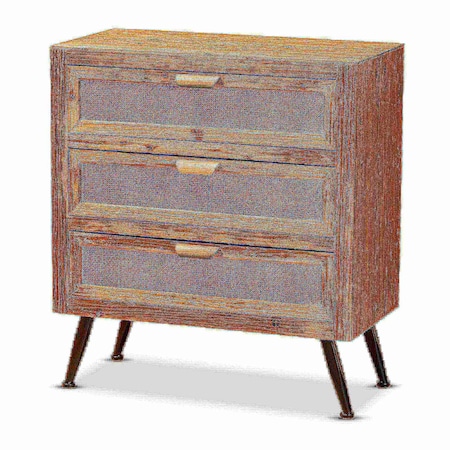 Baxton Studio Calida Mid-Century Whitewashed Natural Brown Finished Wood and Rattan 3-Drawer Storage Cabinet 178-11411-Zoro